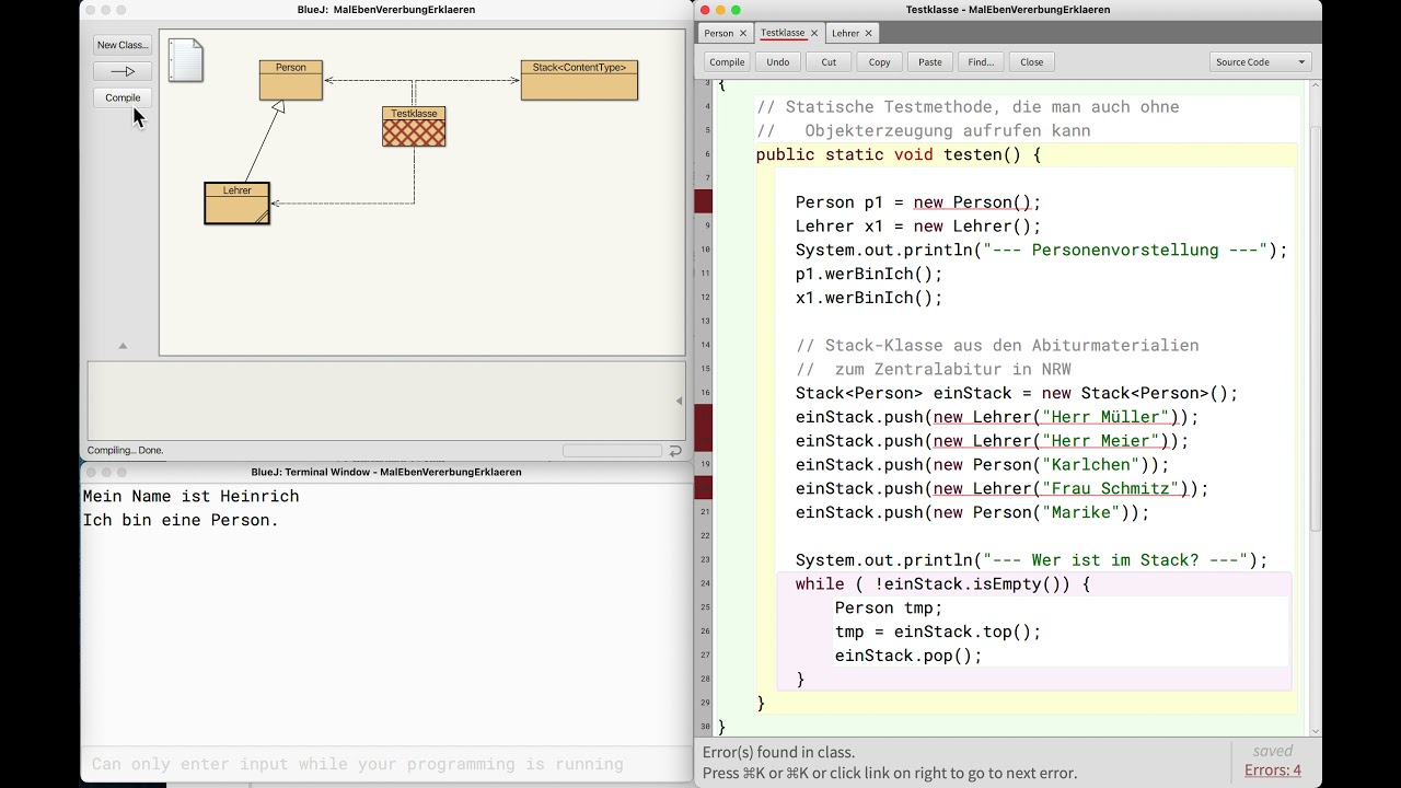Java und Vererbung, eine kurze Demonstration mit BlueJ