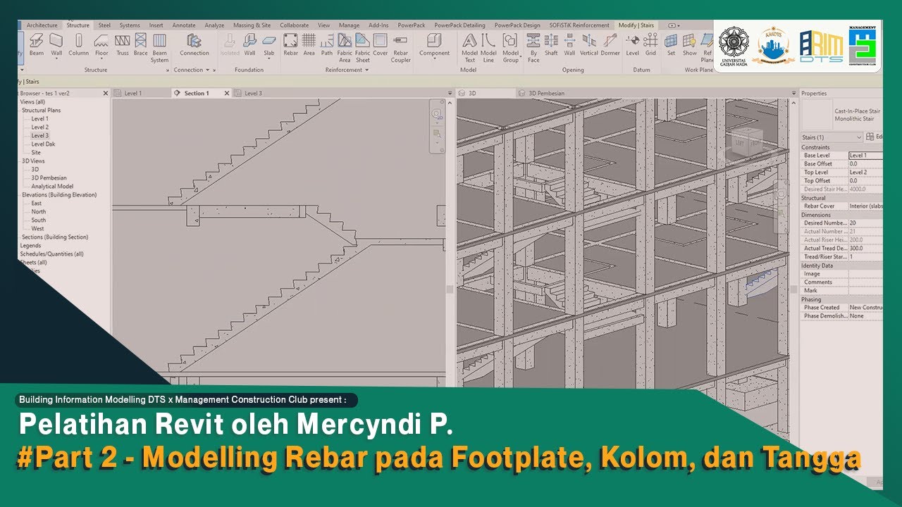 Part 2 - Modelling Rebar pada Footplate | Pelatihan Revit BIM x MCC | Tutor Oleh Mercyndi P.