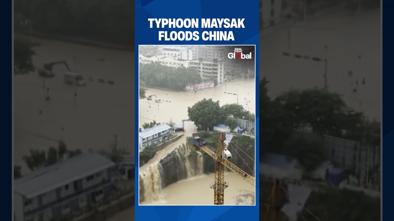 Typhoon Maysak Floods Construction Site and Streets in Guigang, Guangxi, China