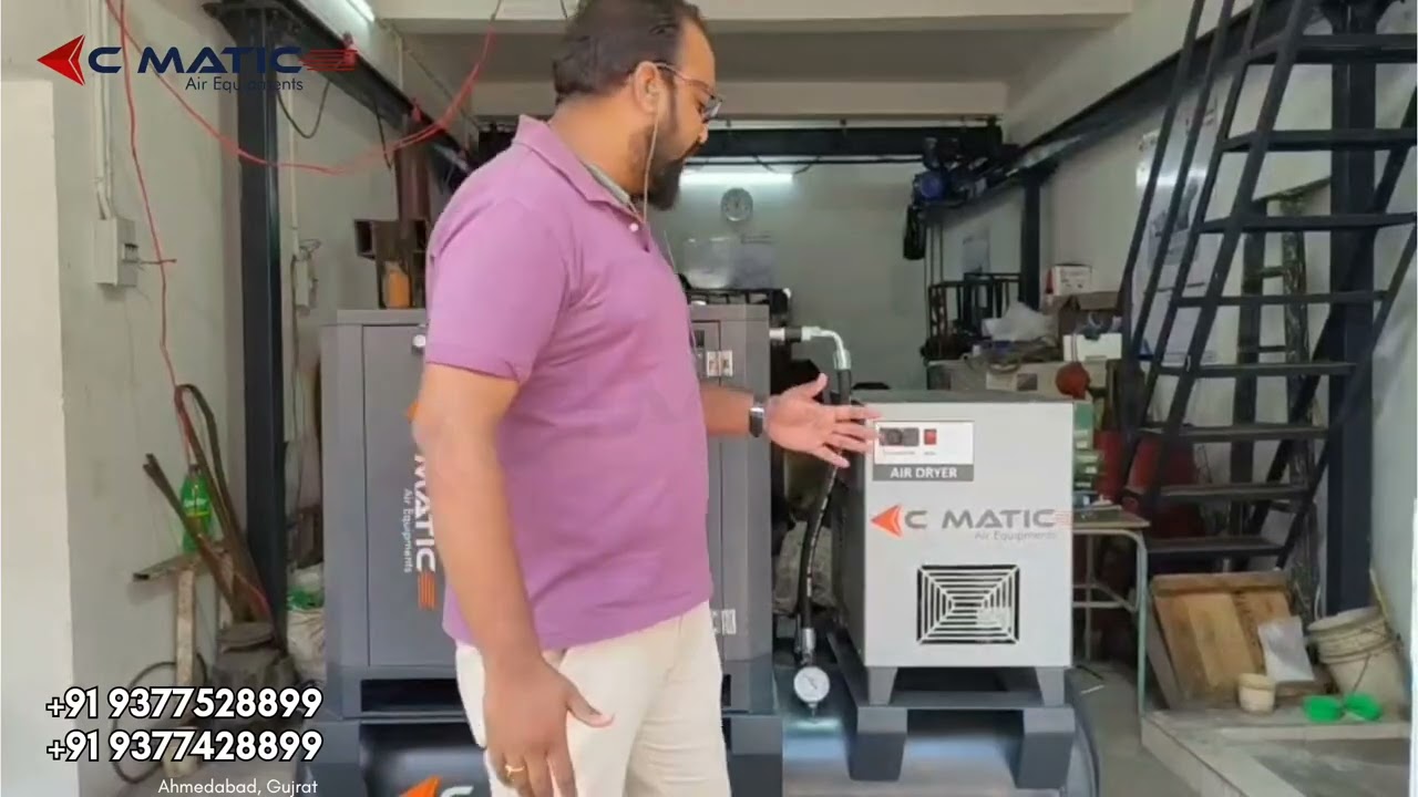 C MATIC DIRECT DRIVER TANK MOUNTED SCREW AIR COMPRESSOR WITH AIR DRYER #INDIA#cmatic.co.in