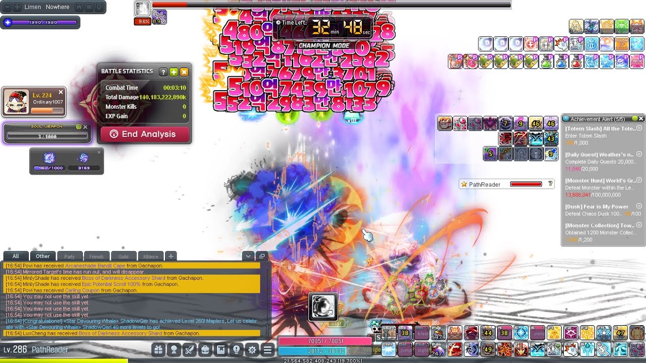 maplestory dual blade champion mode hard black mage solo at 211m 648k 763 cp/69,742 converted stats