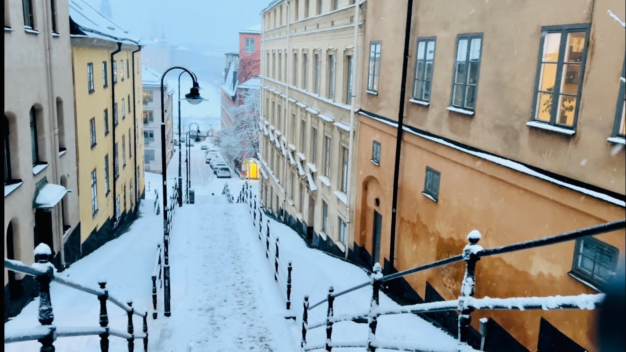 Stockholm Walks: Mariatorget - Hebbes Bro. Snow covered streets of Södermalm.