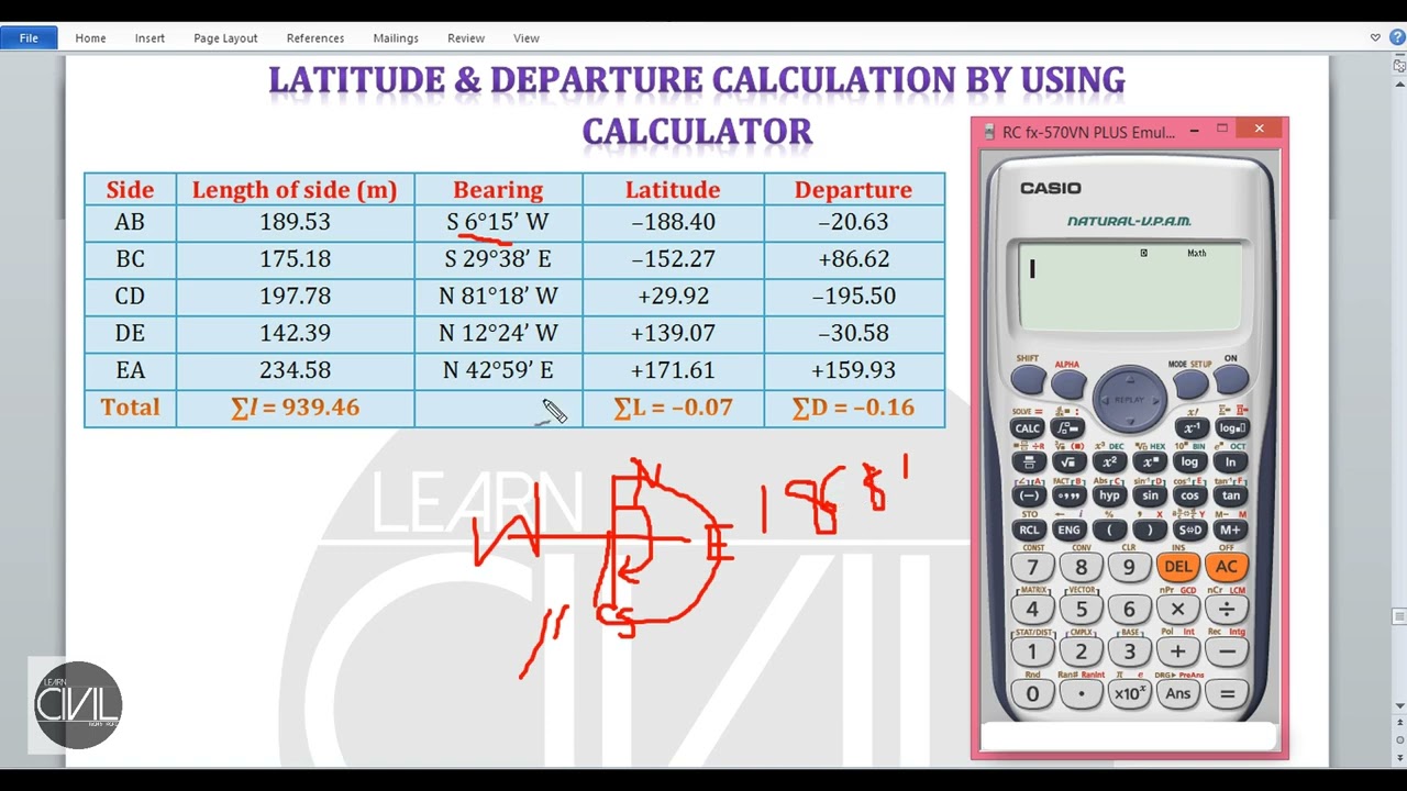 Latitude & Departure calculation with the help of calculator | Simple trick [HINDI]