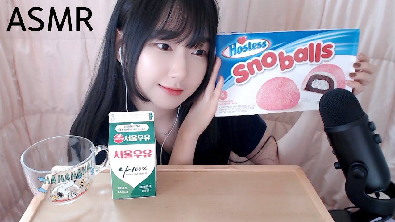 ASMR 트윙키 스노볼 먹방 PINK SNOBALLS MARSHMALLOW CHOCOLATE CAKE EATING SOUNDS