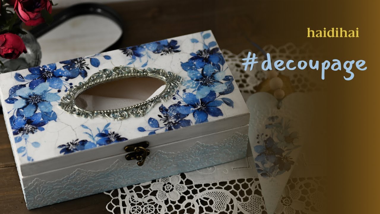 DIY Tissue Box with Decoupage | Elegant Blue Floral Napkin Holder Tutorial
