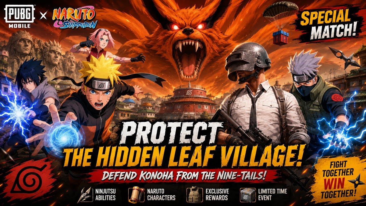 PUBG MOBILE &times; NARUTO Special Match 🔥 Protect the Hidden Leaf Village! Defeat the Nine-Tails 🦊