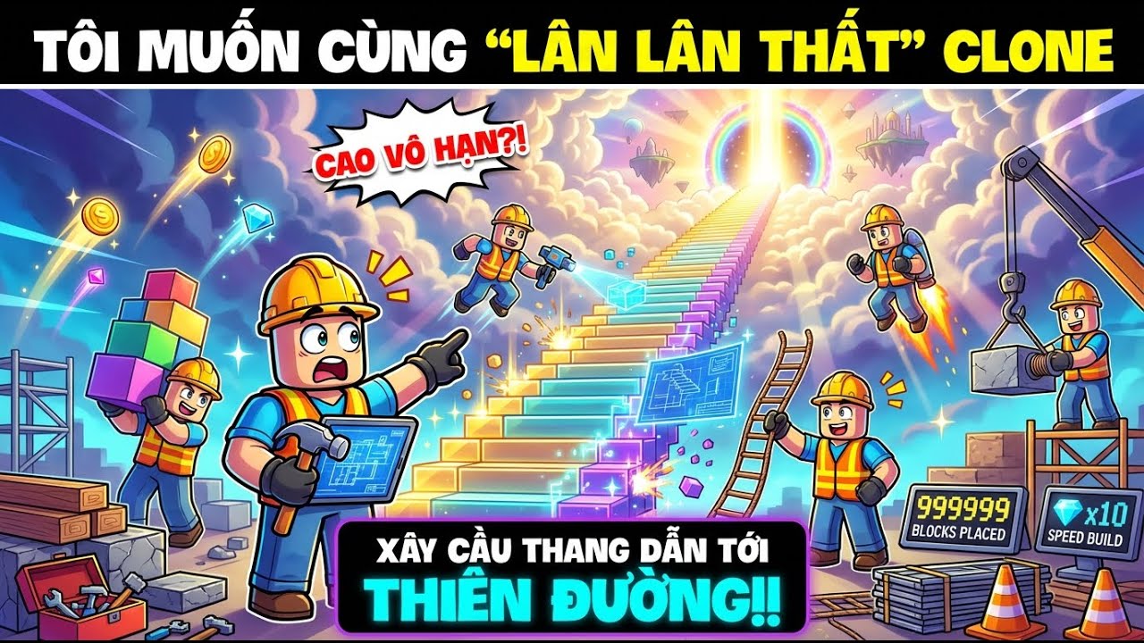 Tôi muốn cùng “Lân Lân Thất” bản clone xây một chiếc cầu thang dẫn tới thiên đường! #roblox