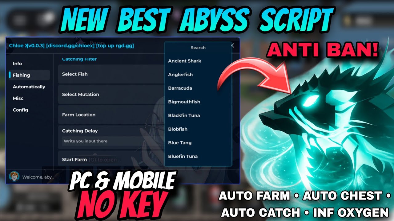NEW Abyss Script *NO KEY* - ALL GUNS FREE, INFINITE OXYGEN, NO BAN, INSTANT CATCH, AUTO CHEST