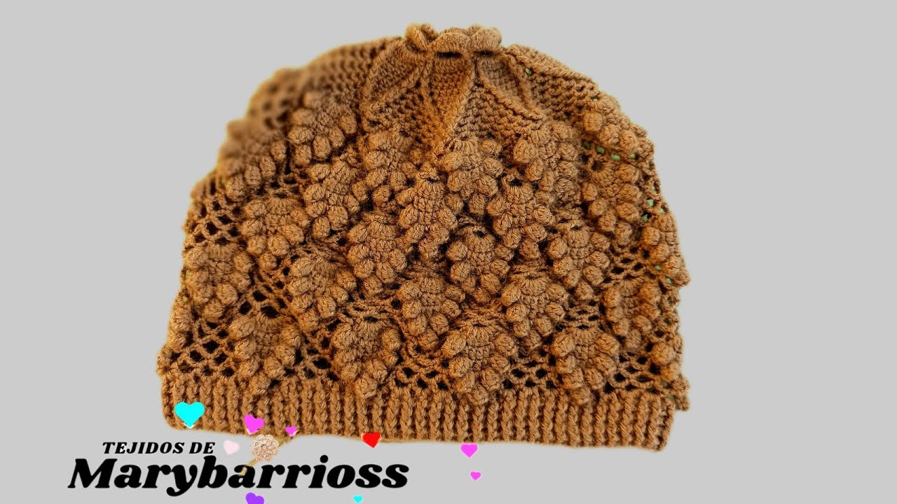 boina con punto fresita tejido a crochet