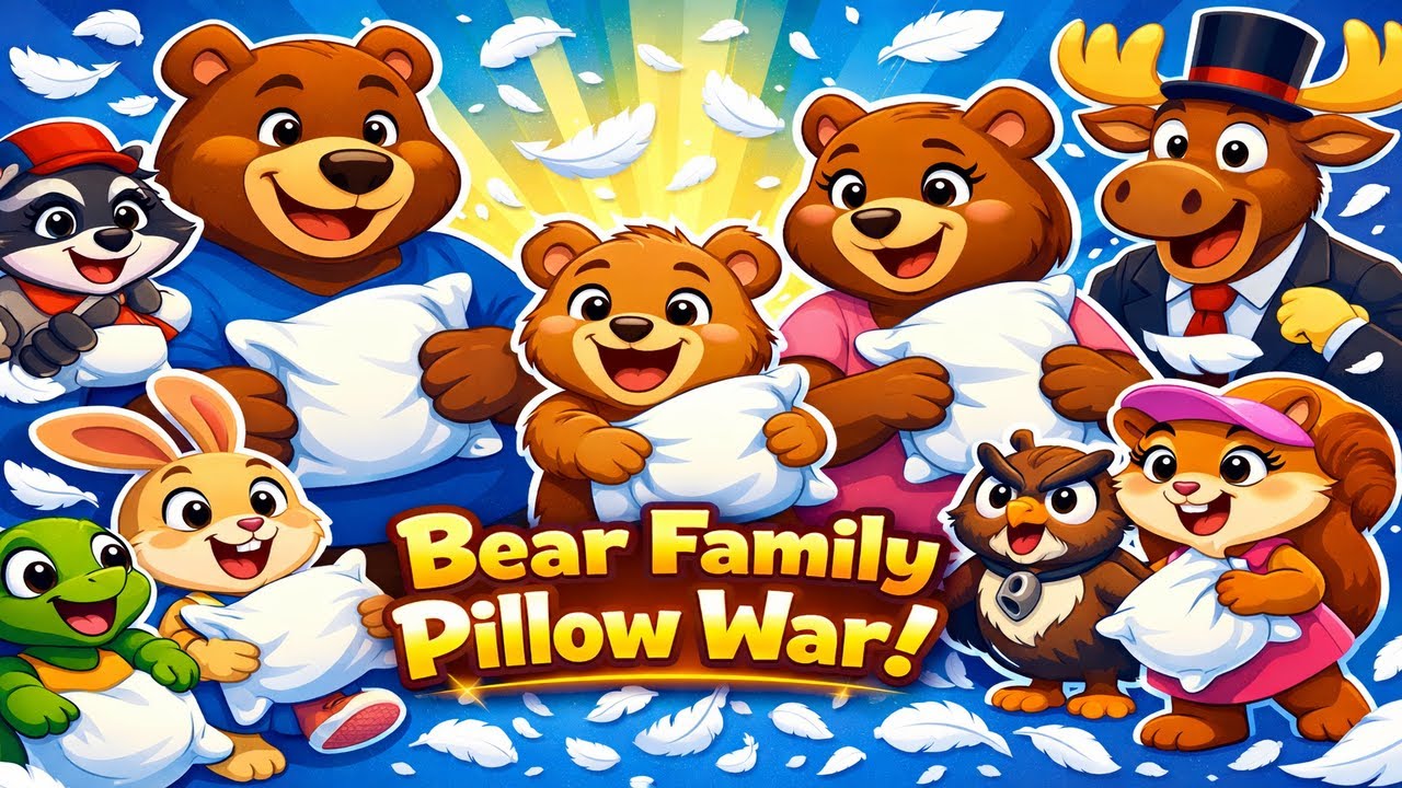 Bear Family Pillow War! Funniest Fluffy Battle Ever (3D Cartoon) 🐻💥