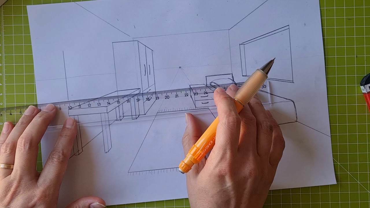 Perspektif oda içi çizim (tek nokta) | One Point Perspective Room