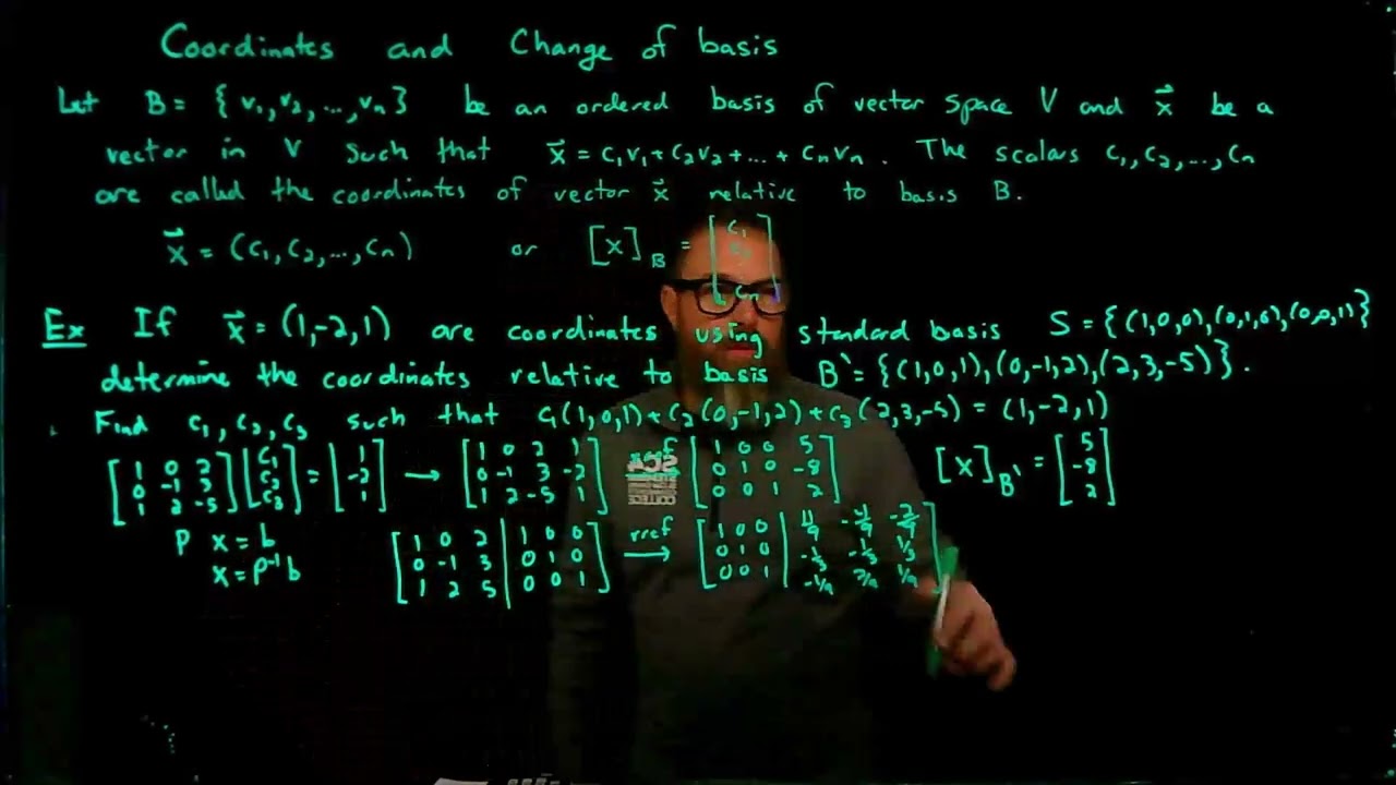 Coordinates, change of basis, and transition matrix