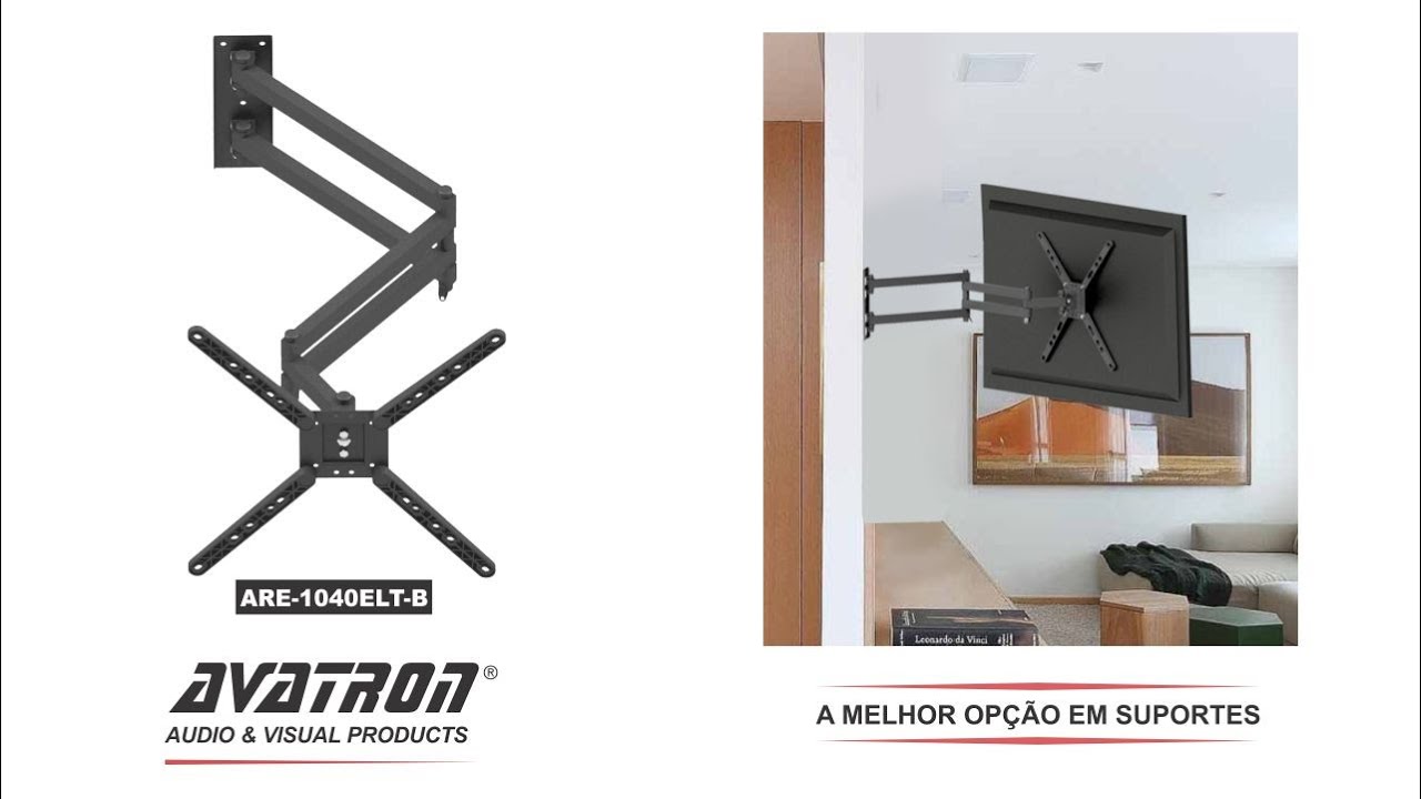 SUPORTE PARA TV 10&Prime; A 55&Prime; PAREDE QUADRIARTICULADO COM INCLINA&Ccedil;&Atilde;O &ndash; EXTRA LONGO REF: ARE-1040ELT-B