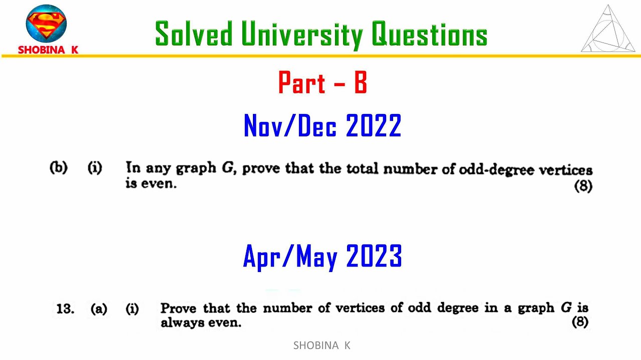 MA3354 Total number of odd vertices is even.Discrete Mathematics