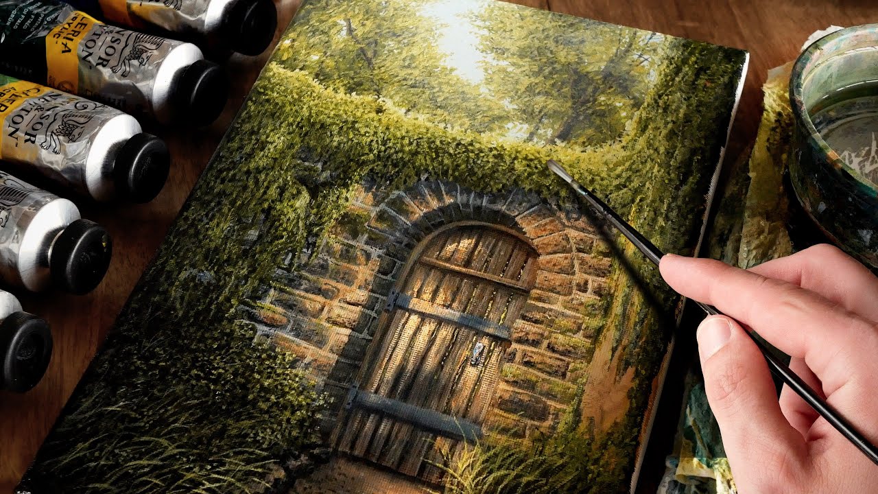 Painting Sunlight Streaming Through A Mysterious Forest Pathway with Acrylics | Paint with Ryan