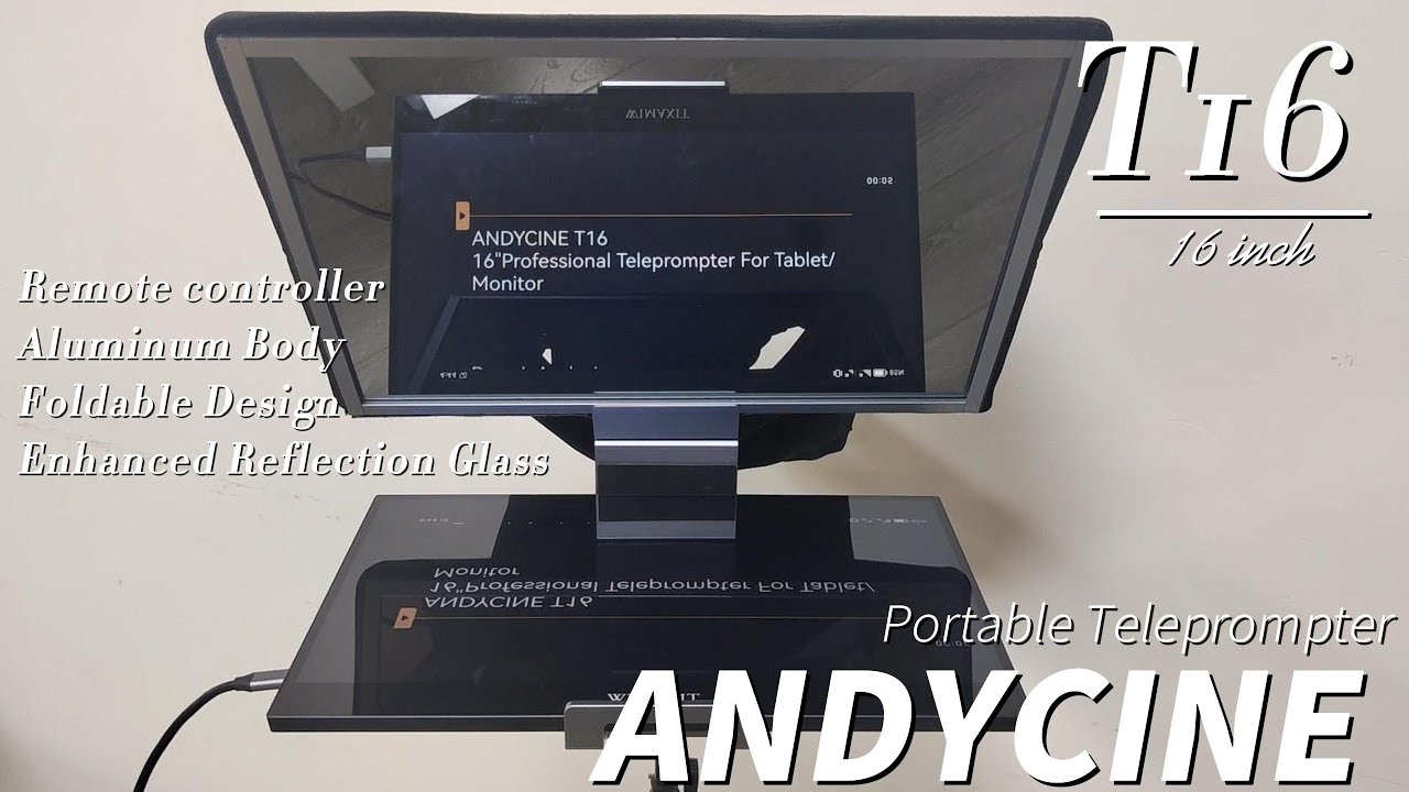 ANDYCINE T16 Professional Teleprompter with Aluminum Body Remote Control for iPad Pro/16