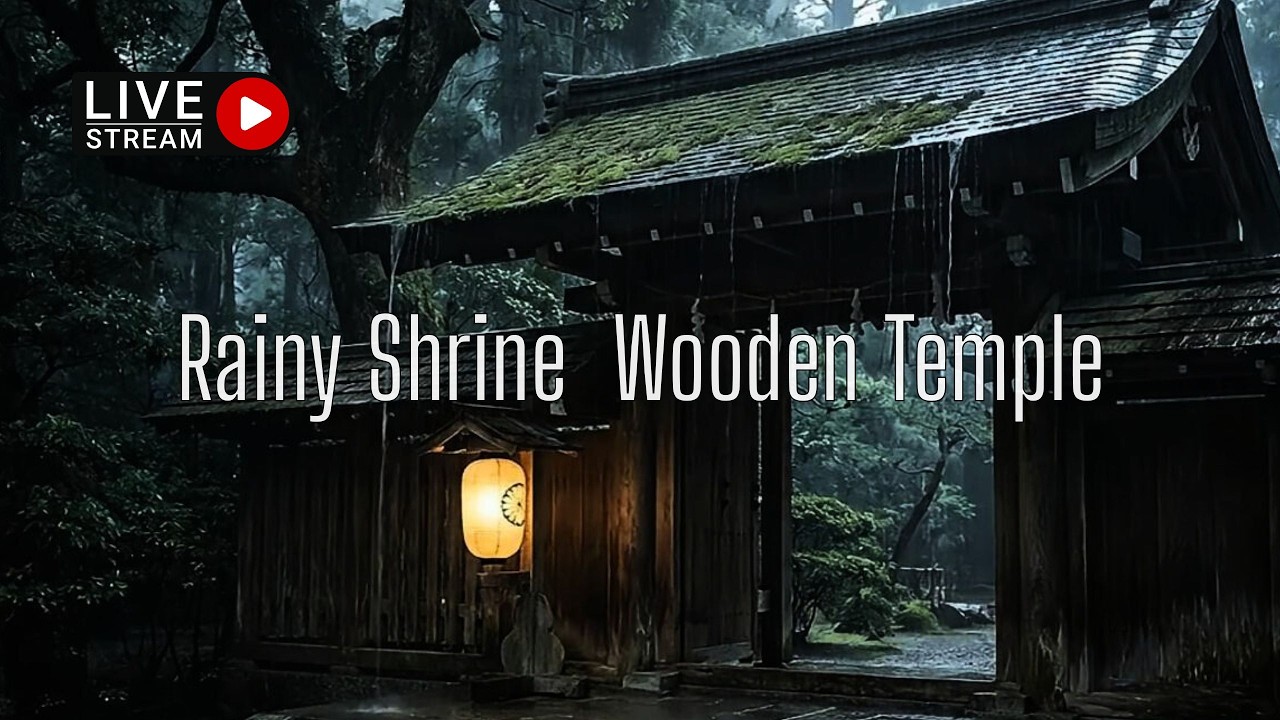 🔴Traditional Japanese Rain for Deep Sleep – LIVE Heavy Rain at Wooden Temple Gate, Midnight