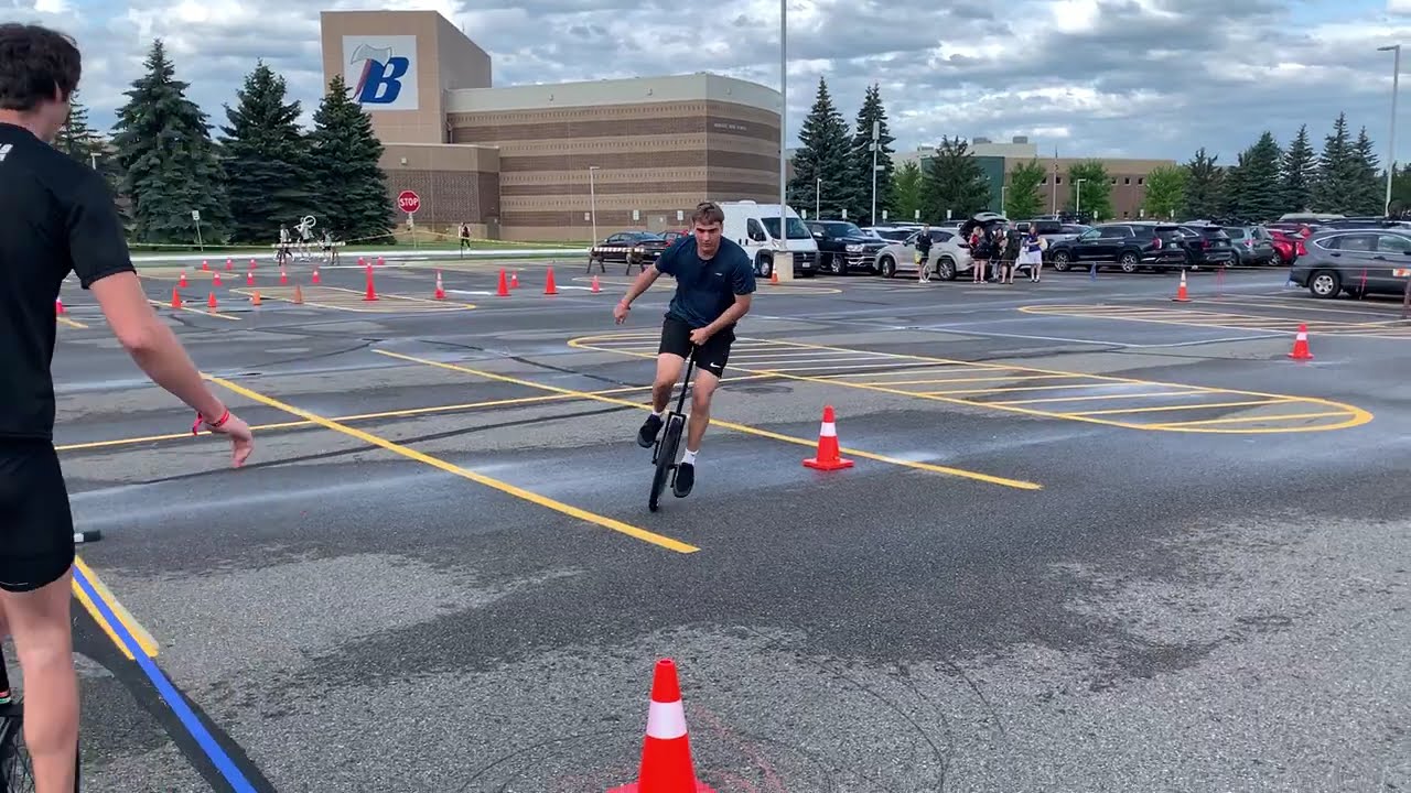 Fun Unicycle Slalom Practice with Mathias Bracke and Bertram Agerskov at Unicon 21 in Bemidji