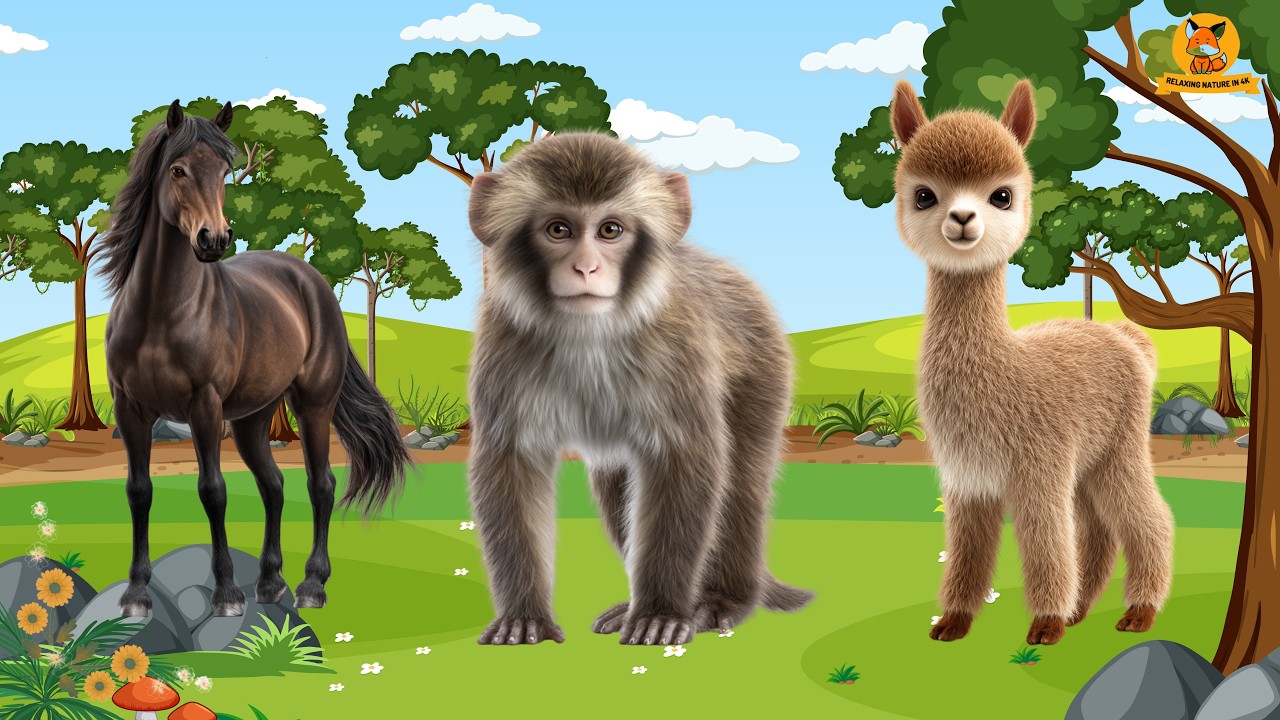 Cute Baby Animals Sounds: Horse, Monkey, Llama, Wildebeest, Kitten | Relaxing Nature Animals
