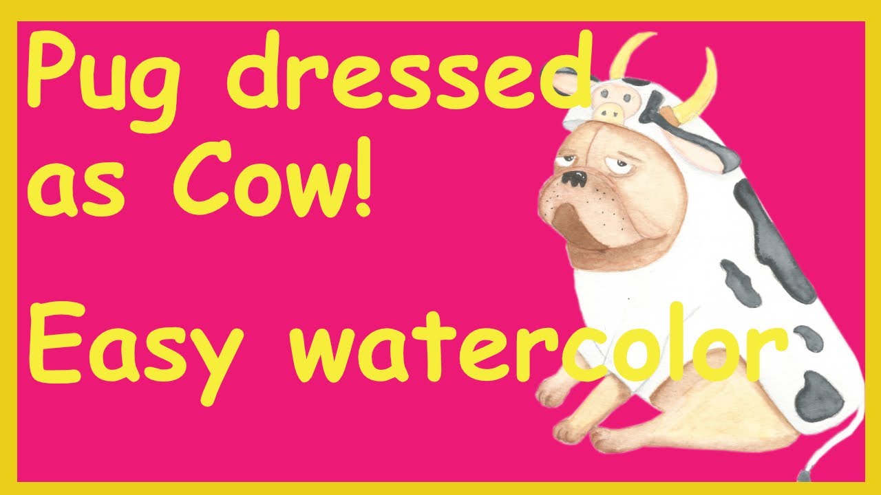 Cute Pug watercolor in Cow Costume #art #painting #timelapse #watercolor #color #artist