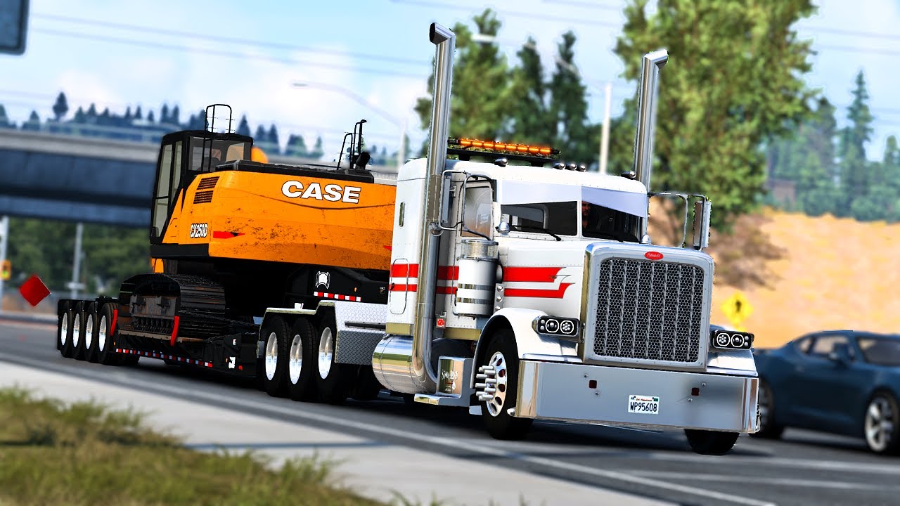 Case 250 Hauling Santa Cruz to Modesto | CAT 6NZ Straight Pipe Jake Brake | American Truck Simulator