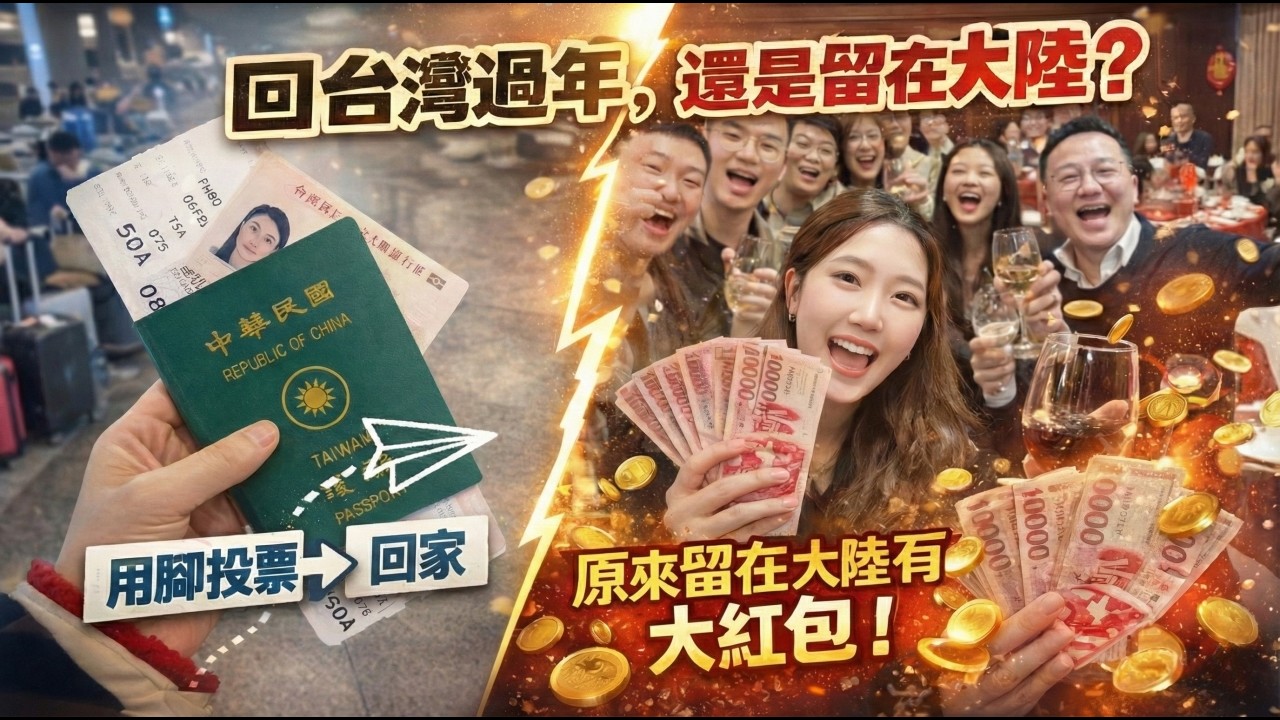 回台灣過年，還是留在大陸？拿大陸紅包，還是回台灣團圓？台灣人在春節的兩種選擇…一些台灣人，用腳投票，選擇回家團圓；一些台灣人，用紅包投票，選擇留在大陸…