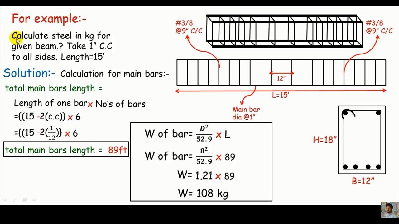 English-Quantity survey / Steel calculation for simple rectangular beams