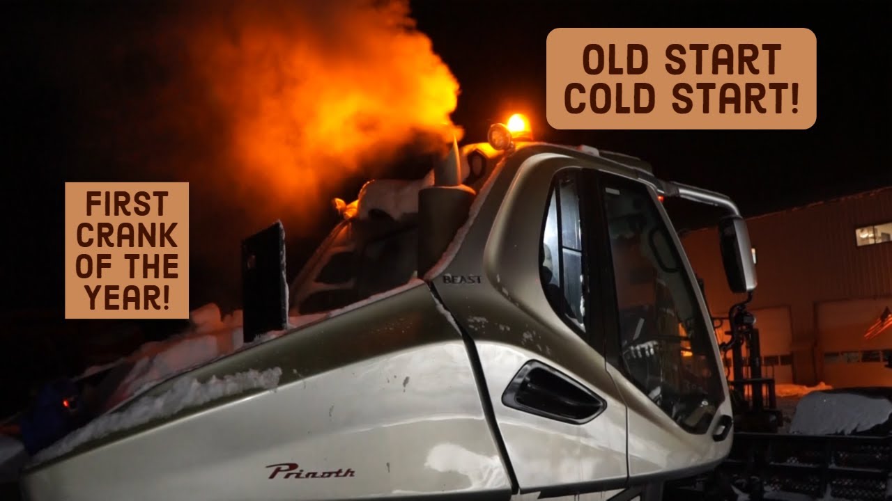 Prinoth Beast Snowcat EPIC COLD START! 13 liter CAT, 14 Degrees Fahrenheit