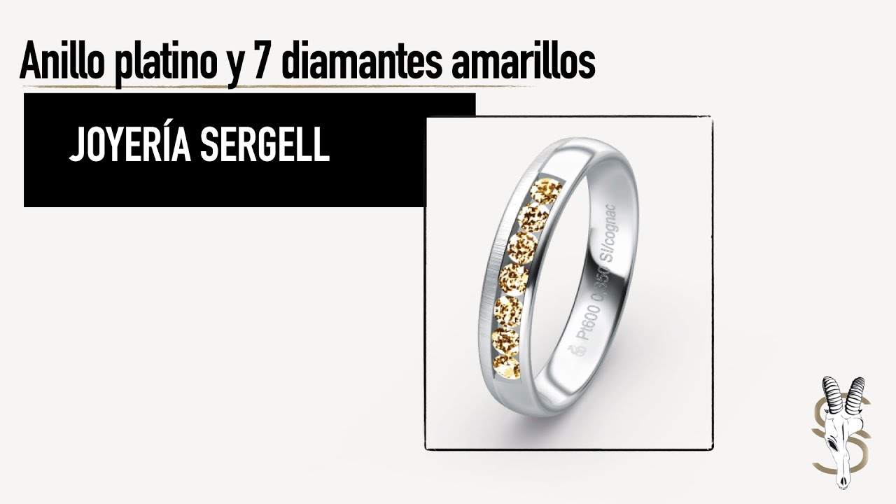 Anillo de mujer de platino con 7 diamantes amarillos