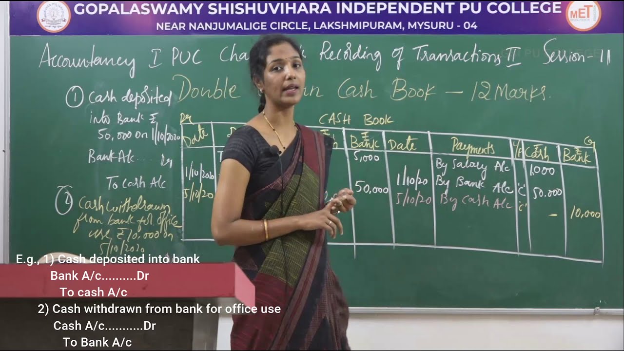 ACCOUNTANCY | 1st PUC | CH 04 | RECORDING OF TRANSACTION II - DOUBLE COLUMN CASHBOOK | S11