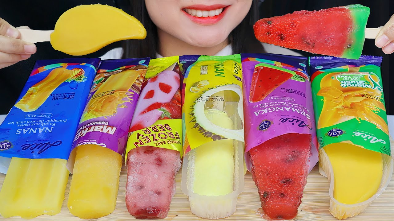 ASMR FRUIT ICE CREAM 🍑 AICE DURIAN, MANGO SLUSH, SEMANGKA, MARKISA, NANAS, FROZEN BERRY 🍉