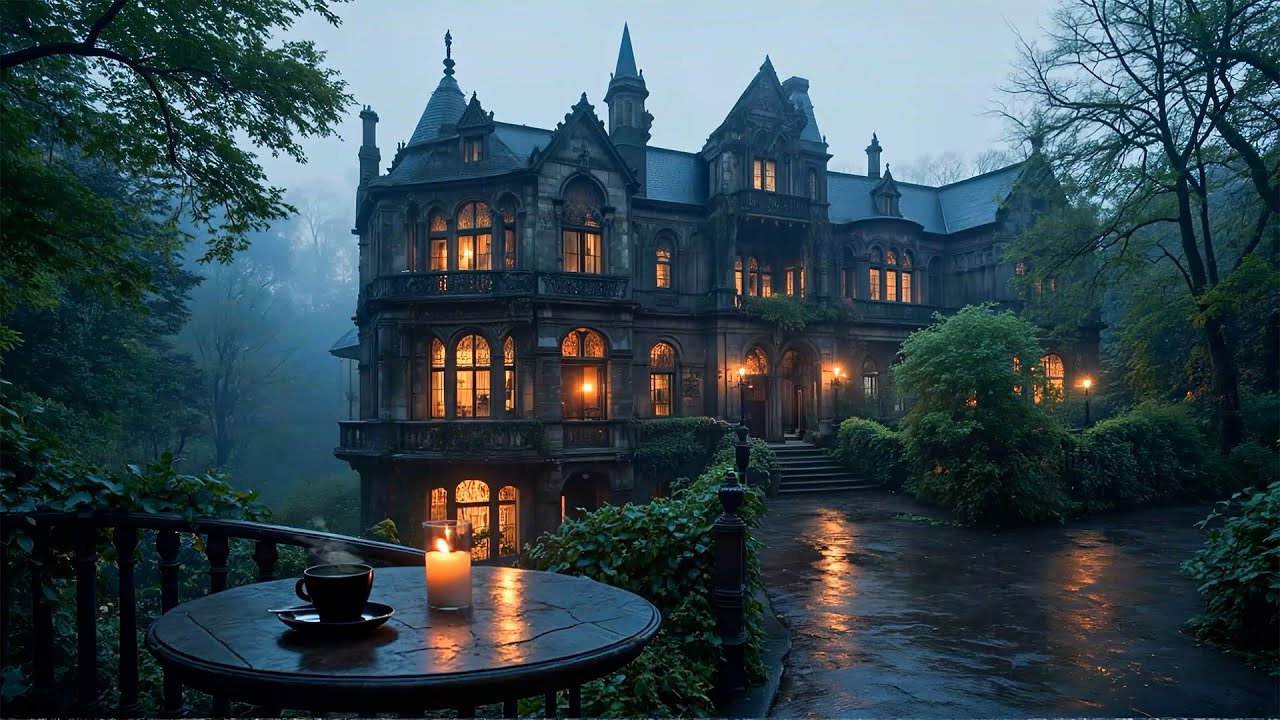 Dark Academia Rainy Evening | Gothic Manor Ambience with Piano for Deep Focus & Study