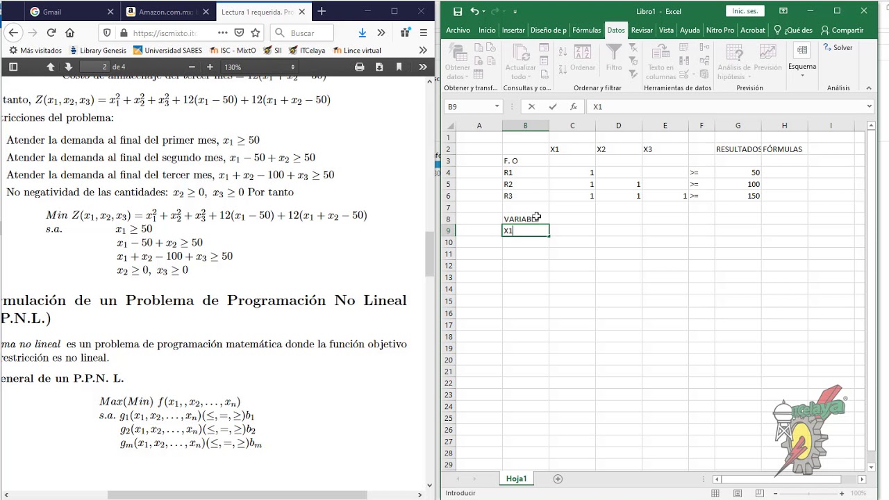 Programación no lineal con Solver