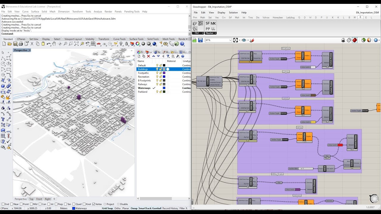 Grasshopper 11: Urban modelling from Open Street Map with Elk