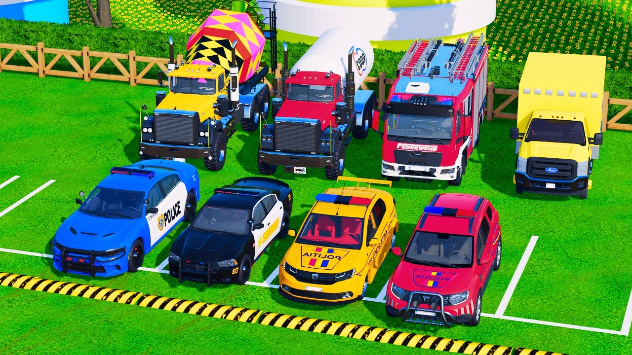 Transporting POLICE, SHERIFF, AMBULANCE, FIRE TRUCK,TANKER & MIXER TRUCK with SCANIA 🚛🔥 | FS22 #59