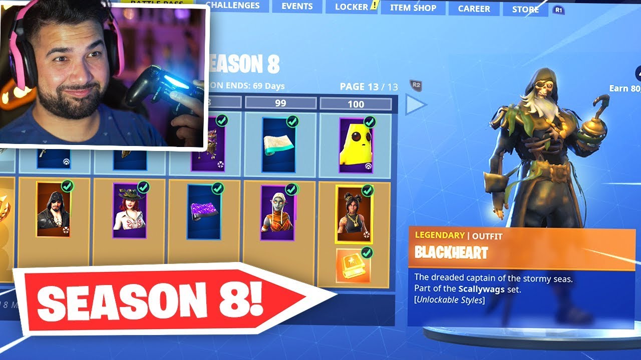 New Fortnite SEASON 8 BATTLE PASS Unlocked (Tier 100 Rewards)