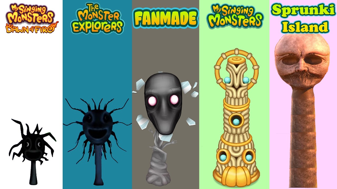 Dawn Of Fire, My Singing Monsters, Fanmade, Raw Zebra, Sprunki Island | Redesign Comparisons