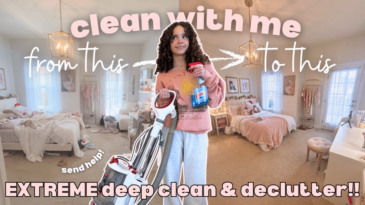 cleaning my DISASTER of a room... 🤯 | from messy to aesthetic 🤍 | motivational ✨