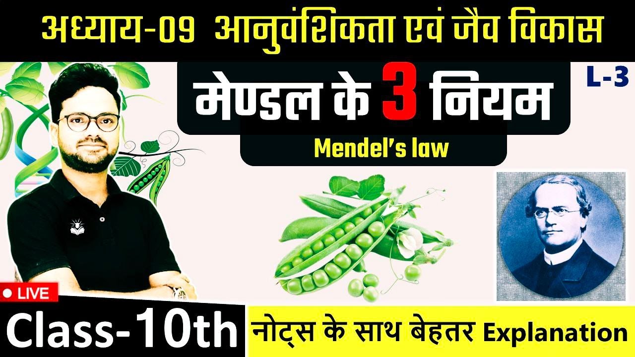 मेण्डल के 3 नियम Mendel’s law एक व द्विसंकर संकरण || आनुवंशिकता एवं जैव विकास Heredity and Evolution