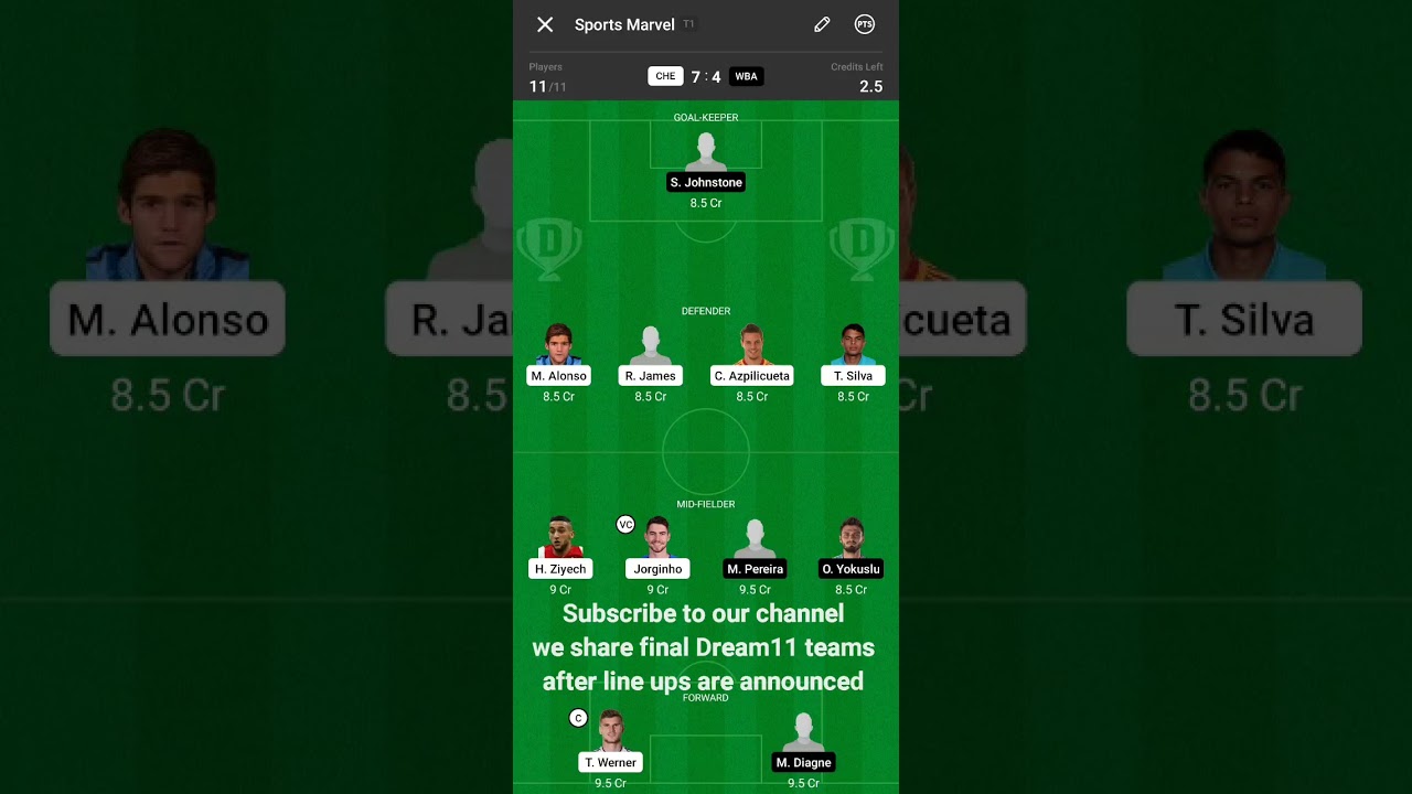 CHE vs WBA Dream11 Team | Line ups announced | Chelsea vs West Brom | CHE v WBA