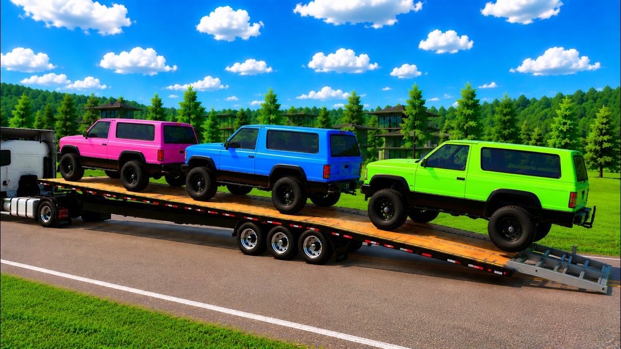 Flatbed Truck McQueen | Color Change Cars Transportation #10  - BeamNG.Drive