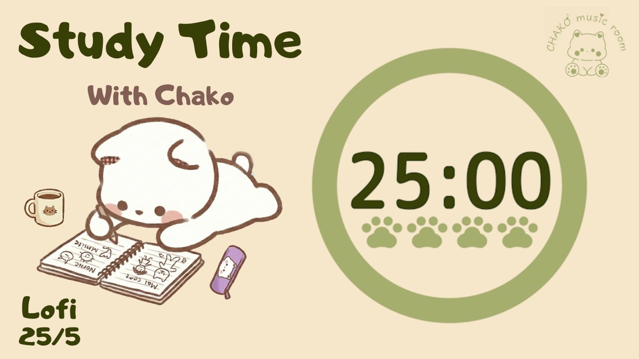 Study with Chako | 2 Hours Pomodoro (25mins. focus &5mins.break ×4) | Lofi | No Vocals |