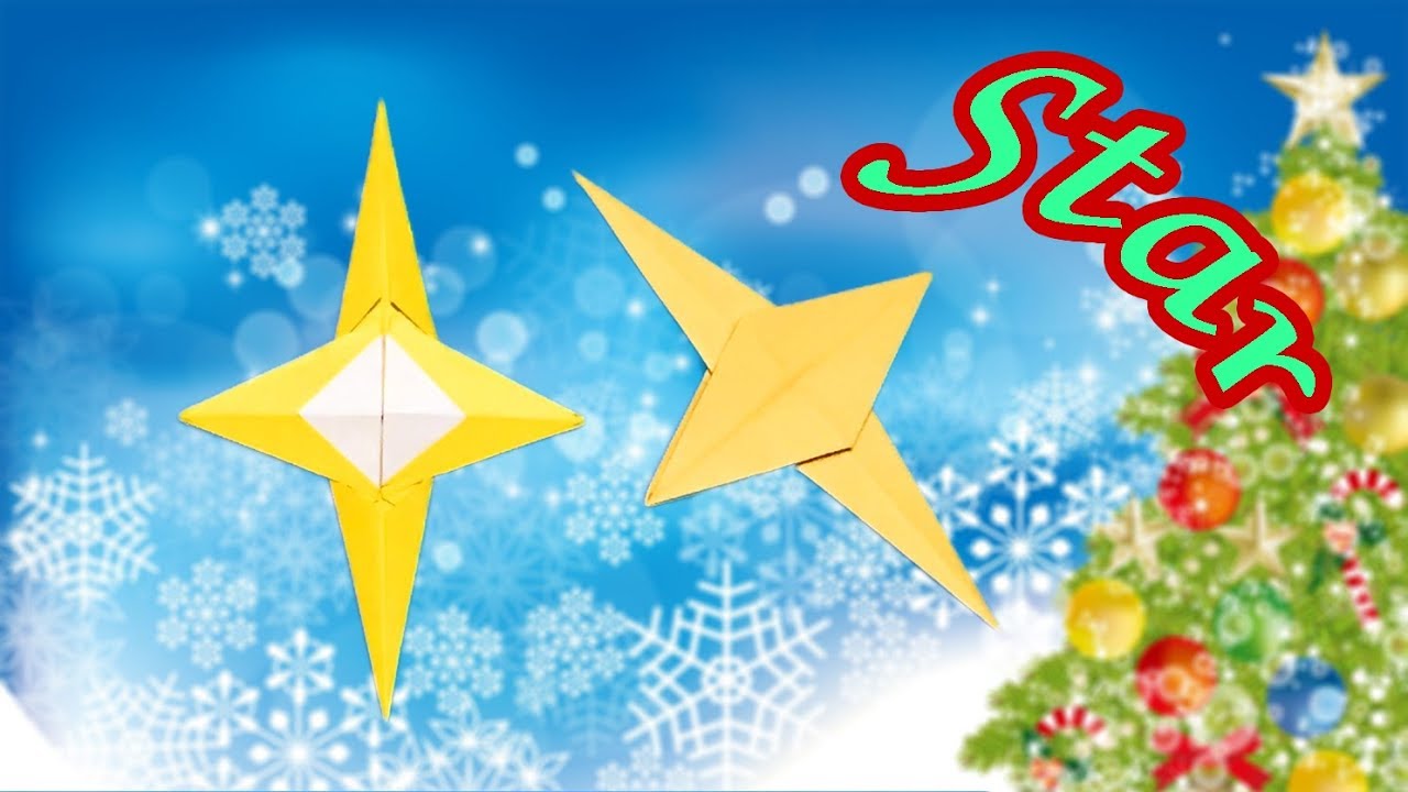 Origami 4 Pointed Star with 1 Paper | How to Make Christmas Decoration No Glue and Scissors