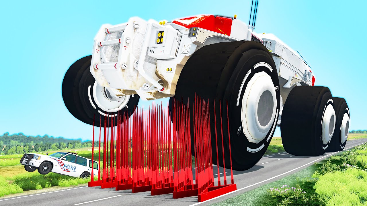 Police Spike Strip Crashes #39 - Beamng drive