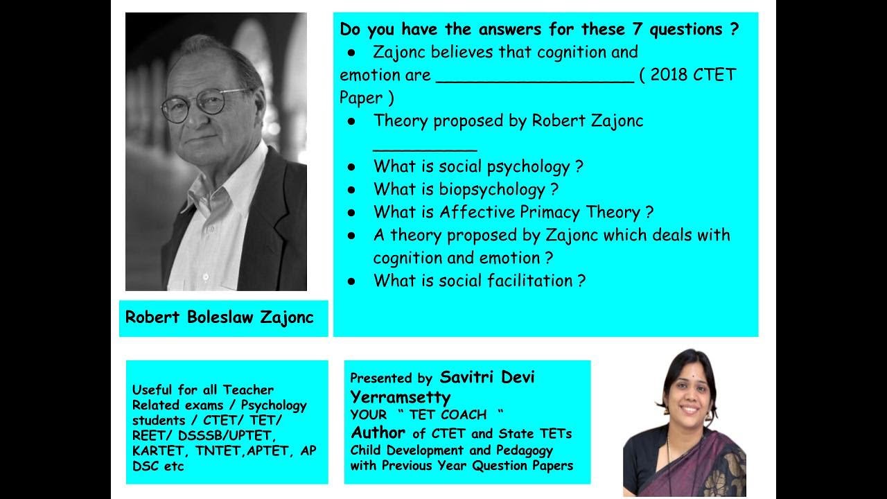 Zajonc Affective Primacy Theory| Psychologists & Theories - 4 /88 | CDP | CTET 2020,REET, DSSSB, KVS