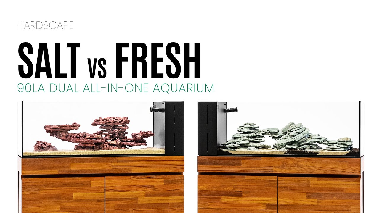 Saltwater vs. Freshwater Hardscape in UNS 90LA Dual All-in-One Peninsula Aquariums