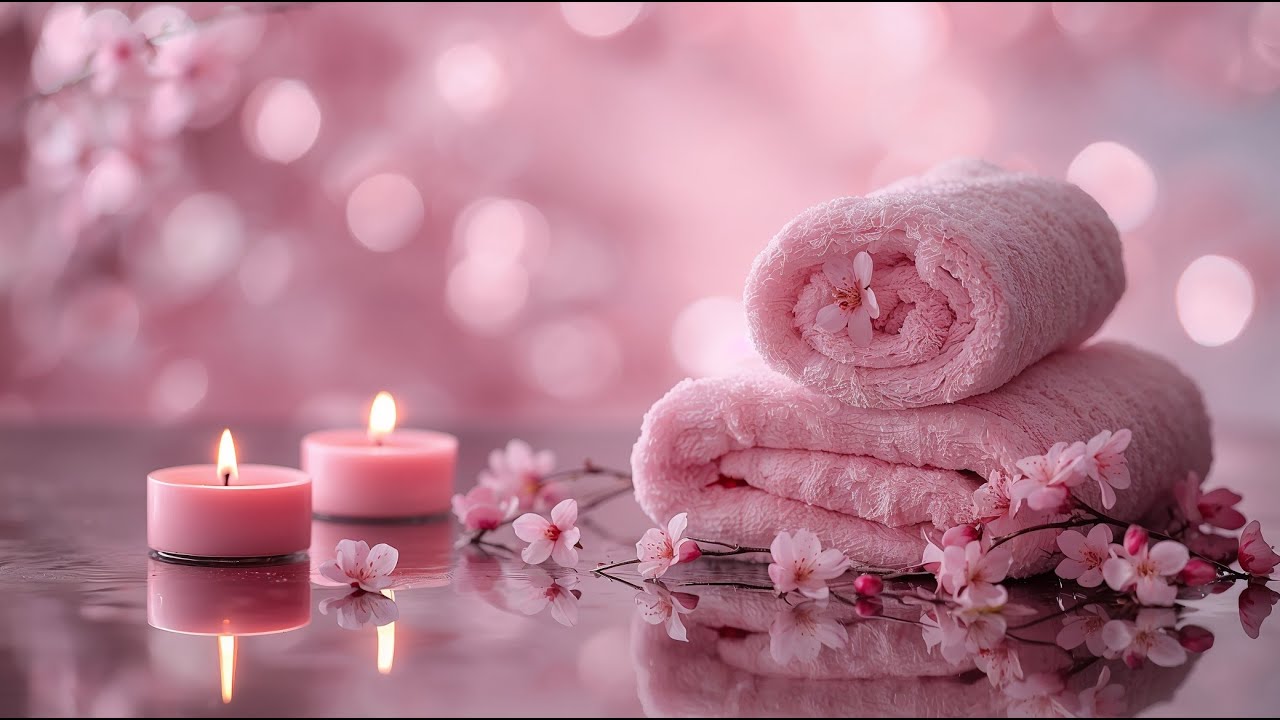 Soft Pink Spa Ambience ✨ Relaxing Music with Candlelight & Flowers for Sleep, Stress Relief