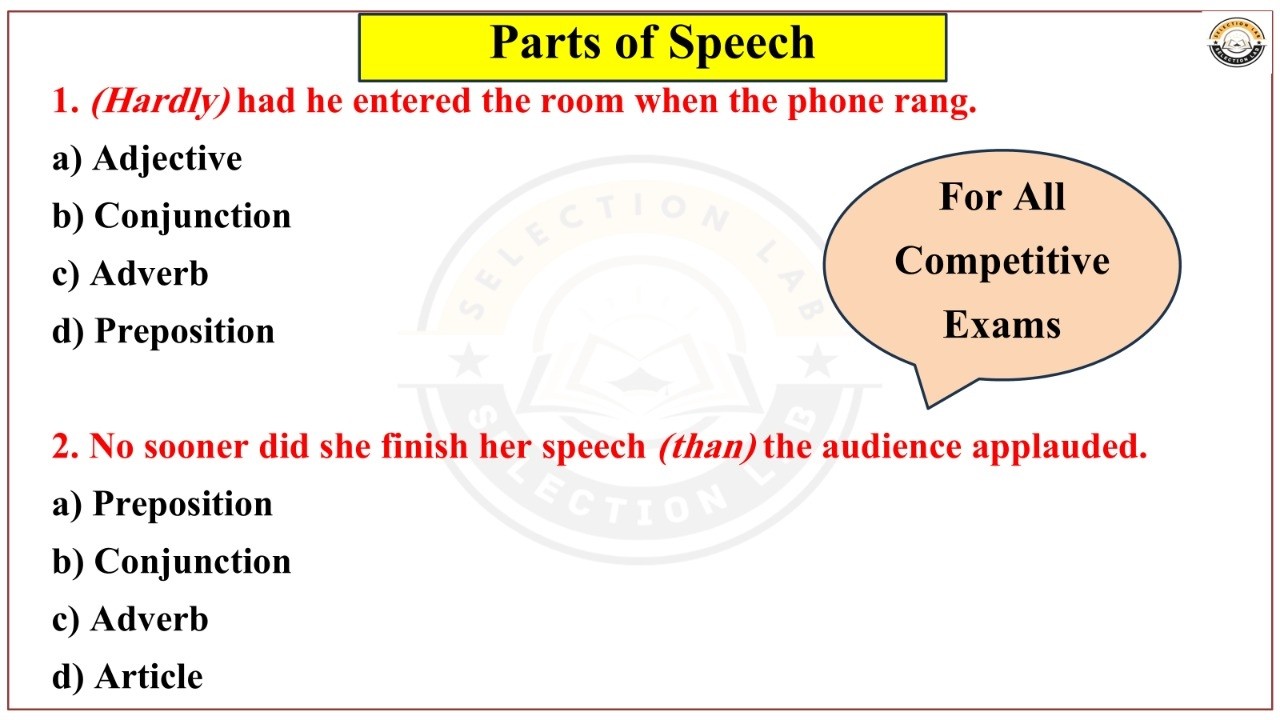 PARTS OF SPEECH SET -01 CLASS 01 FOR ALL COMPETITIVE EXAMS |