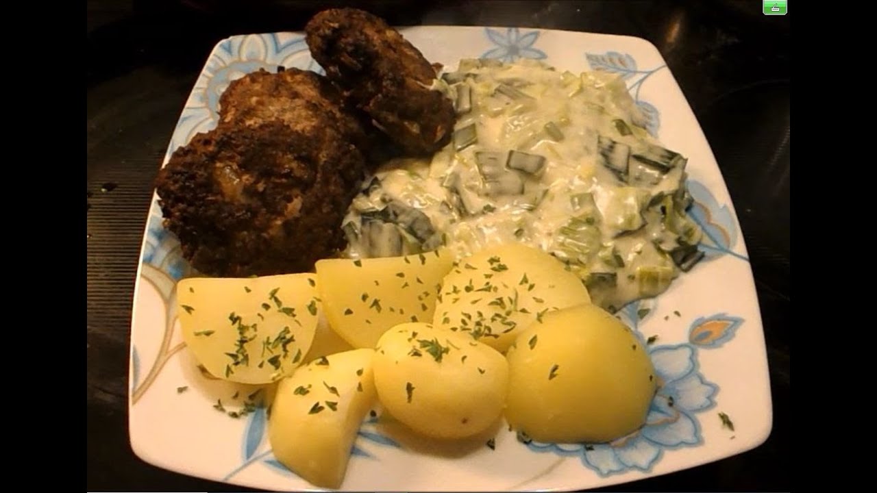 Frikadellen mit Rahmporree und Kartoffeln