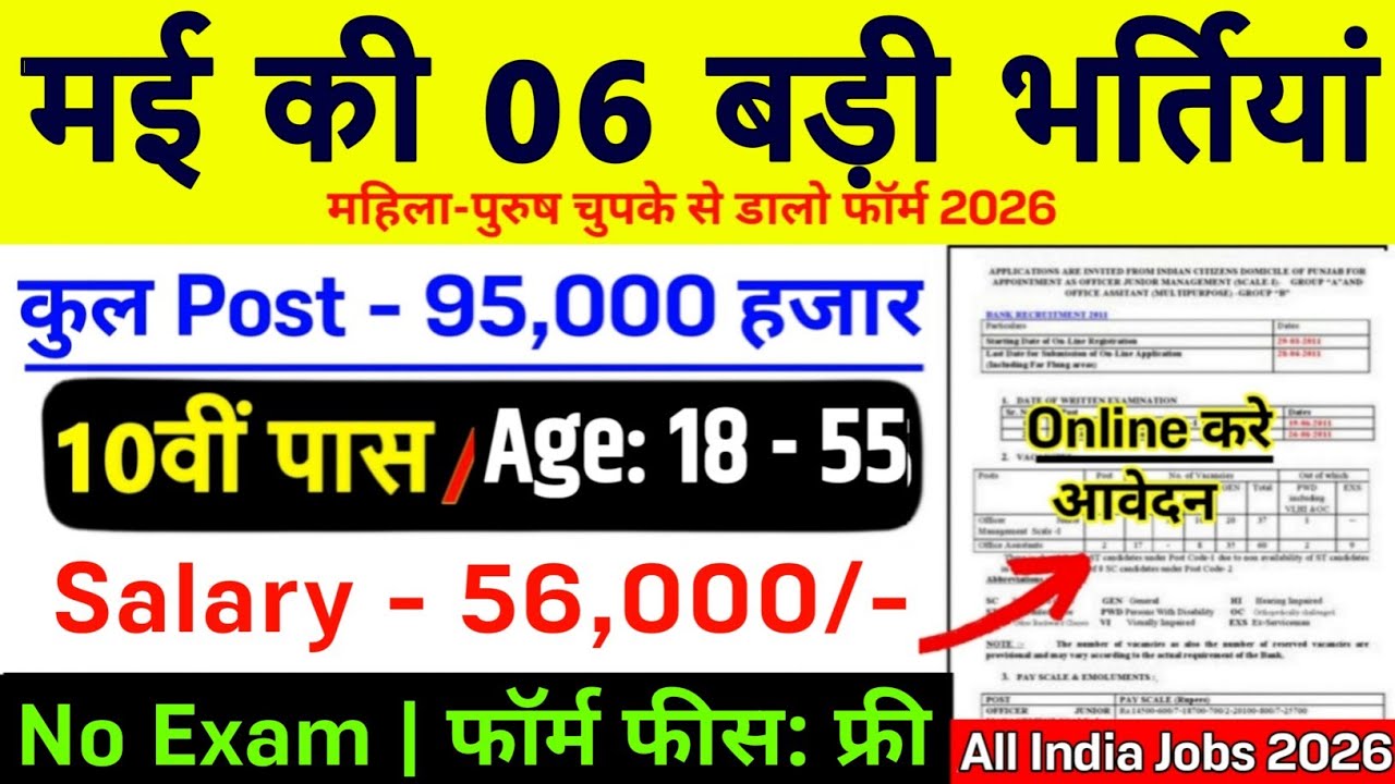 Top 6 Government Jobs Vacancy in May 2026 | Best Central Govt Jobs 2026 | 6 New Recruitment May 2026